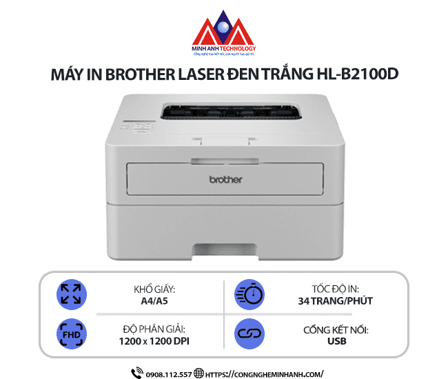 Brother HL-B2100D – In hai mặt tự động, nhỏ gọn cho văn phòng
